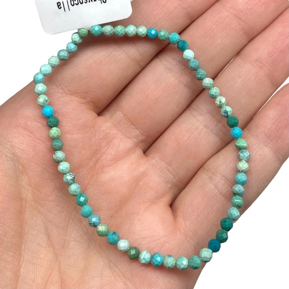 3mm Chrysocolla Beaded Stretch Bracelet Blue Green Aqua Turquoise Stone Faceted - Picture 3 of 9